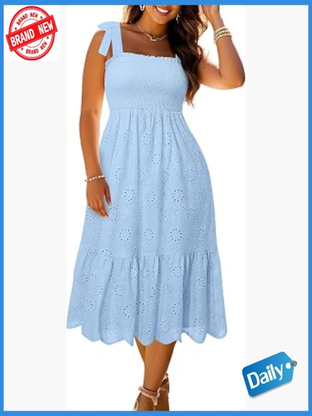 Plus Size Boho Midi Sundress Spaghetti Strap Eyelet